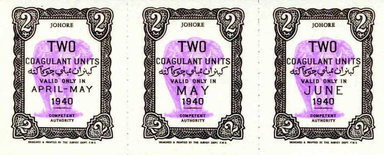 Johore 1940 Two Coagulant unit coupon UNC: Johore 1940 Two Coagulant unit coupon UNC