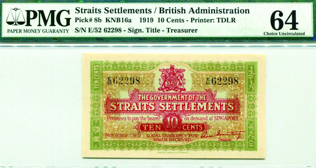 Straits Settlements 10 Cents 14 Oct 1919 (1 of 1)