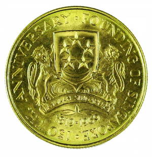 Gold $150, 1969 150th year, Founding of Singapore: Gold $150 1969 â€œCommemorating 150th yearFounding of Singapore (KM 7) UNC