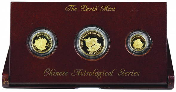 Perth Mint - Chinese Astrological Series 999.9 (Pig): Perth Mint - Chinese Astrological Series 999.9 gold3g, 8g & 18g Cook Islands Lunar Year of the Pig(3pcs)