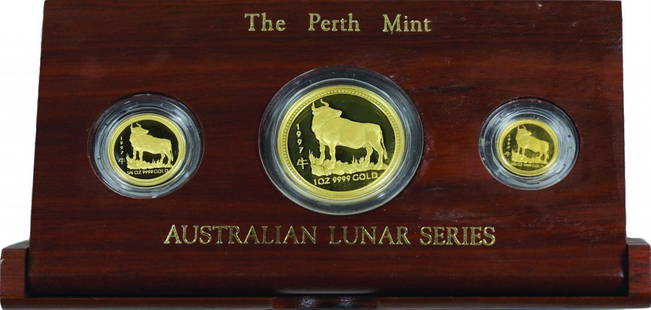 Perth Mint-The Australian Lunar Series 999.9 gold (Ox): Perth Mint - The Australian Lunar Series 999.9 gold1oz, 1/4oz, & 1/10oz Lunar Year of the Ox (3pcs)