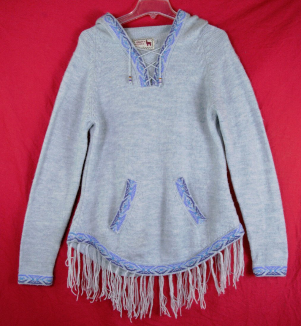 Vintage 70s Alpaca Fringe Hood Tunic Sweater: Very good, I dont see anything to point out.Very soft and cozy.Bust 39, Hip 38, length 28. Zero buyer premium on all lots, we combine shipping and ship in house.