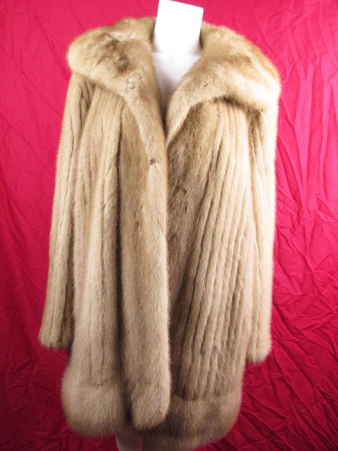 Vintage Caramel Mink 3/4 Vertical Pinstripe Coat Jacket (1 of 4)