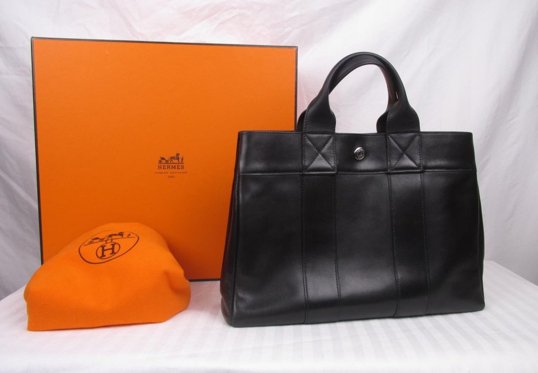 Hermes Fourre Black Leather Small Med Tote (1 of 8)