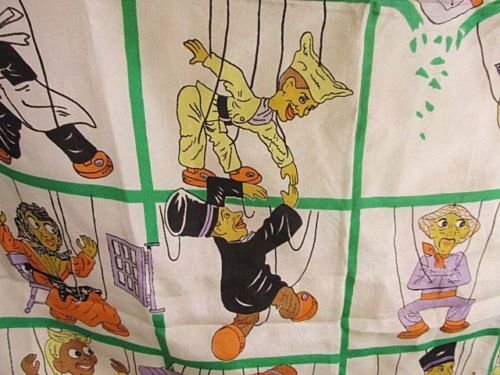 Political Satire Scarf Statement 1920s Puppets Unusual: This is a very unusual scarf circa 1920s - 40s that makes a political statement. Shipping for this lot is $10.00 USA. We combine shipping on multiple lots. ZERO% BUYERS PREMIUM ON ALL LOTS! Payment is