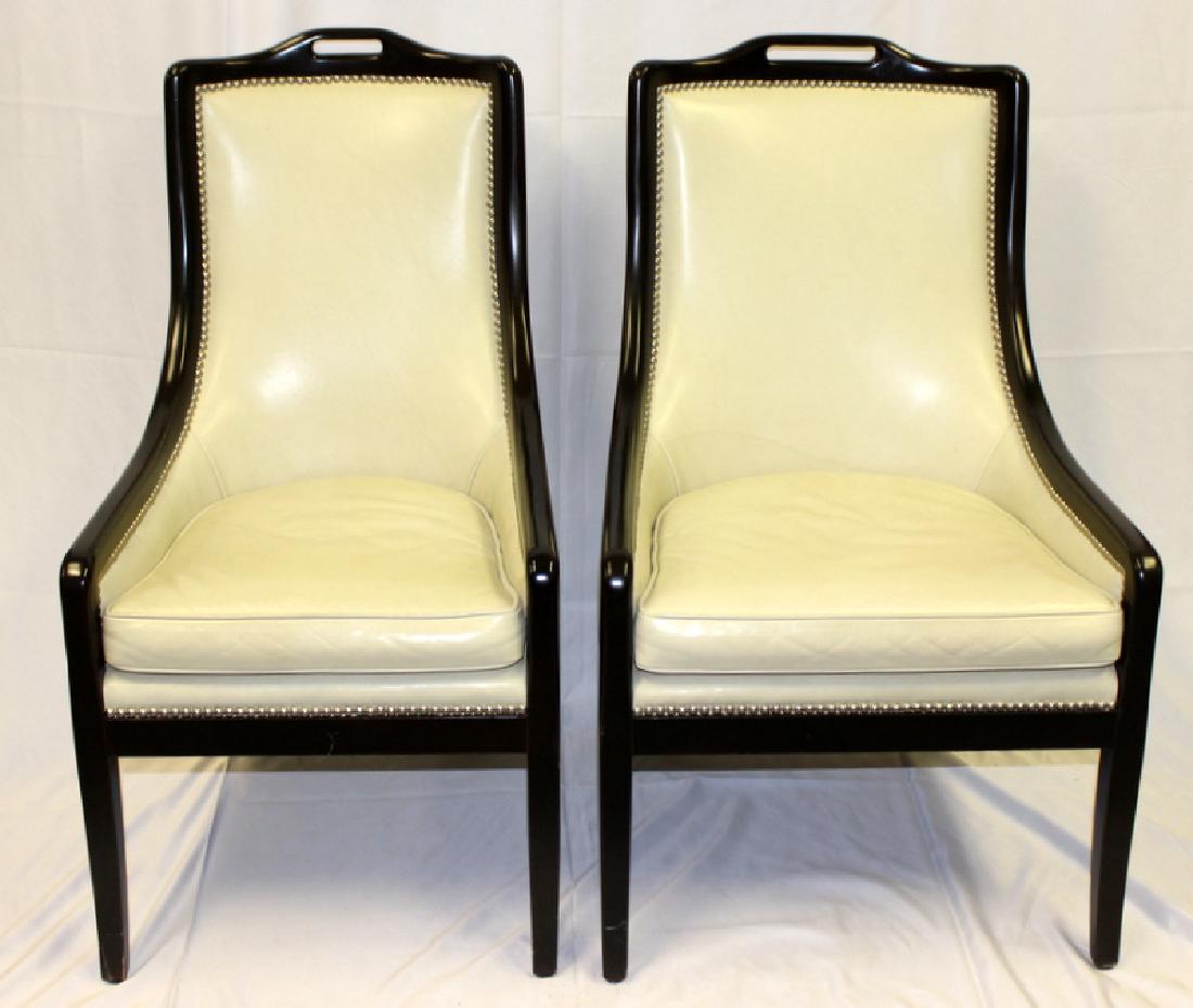 Set (8) Wood Framed Leather Chairs Decorated with Metal (1 of 4)