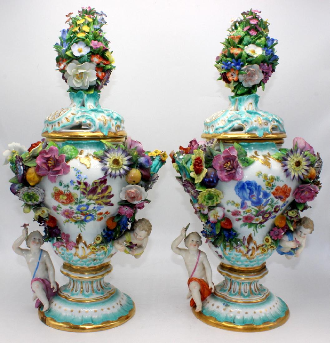 Pair of Antique Meissen Porcelain Flower Encrusted Pot (1 of 6)