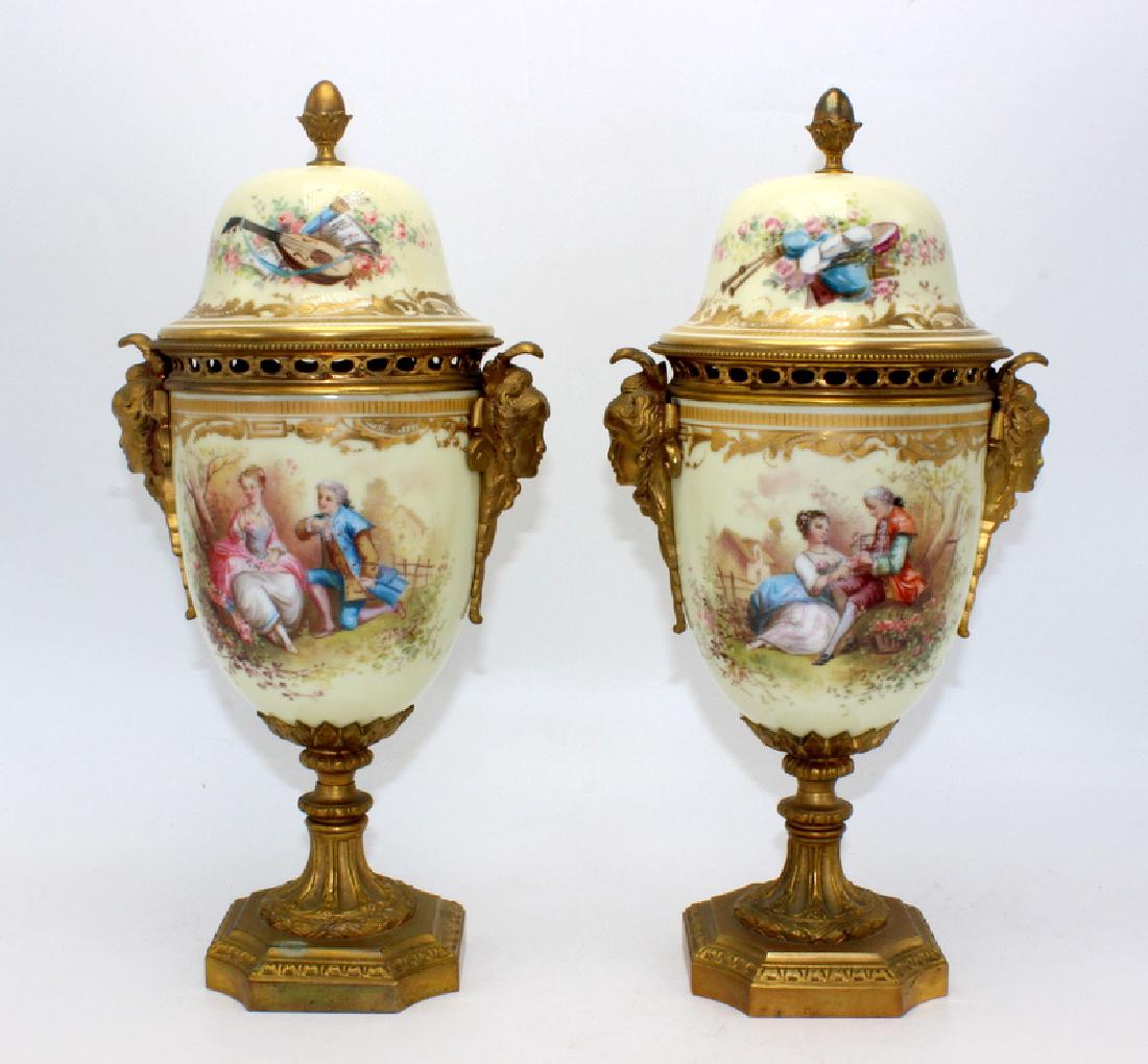 Pair of Antique Sevres Lidded Vases with Dore Bronze (1 of 5)