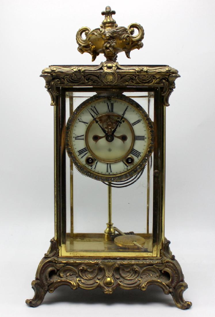 Ansonia (4) Glass Mantle Clock with Rhinestone Bezel & (1 of 6)