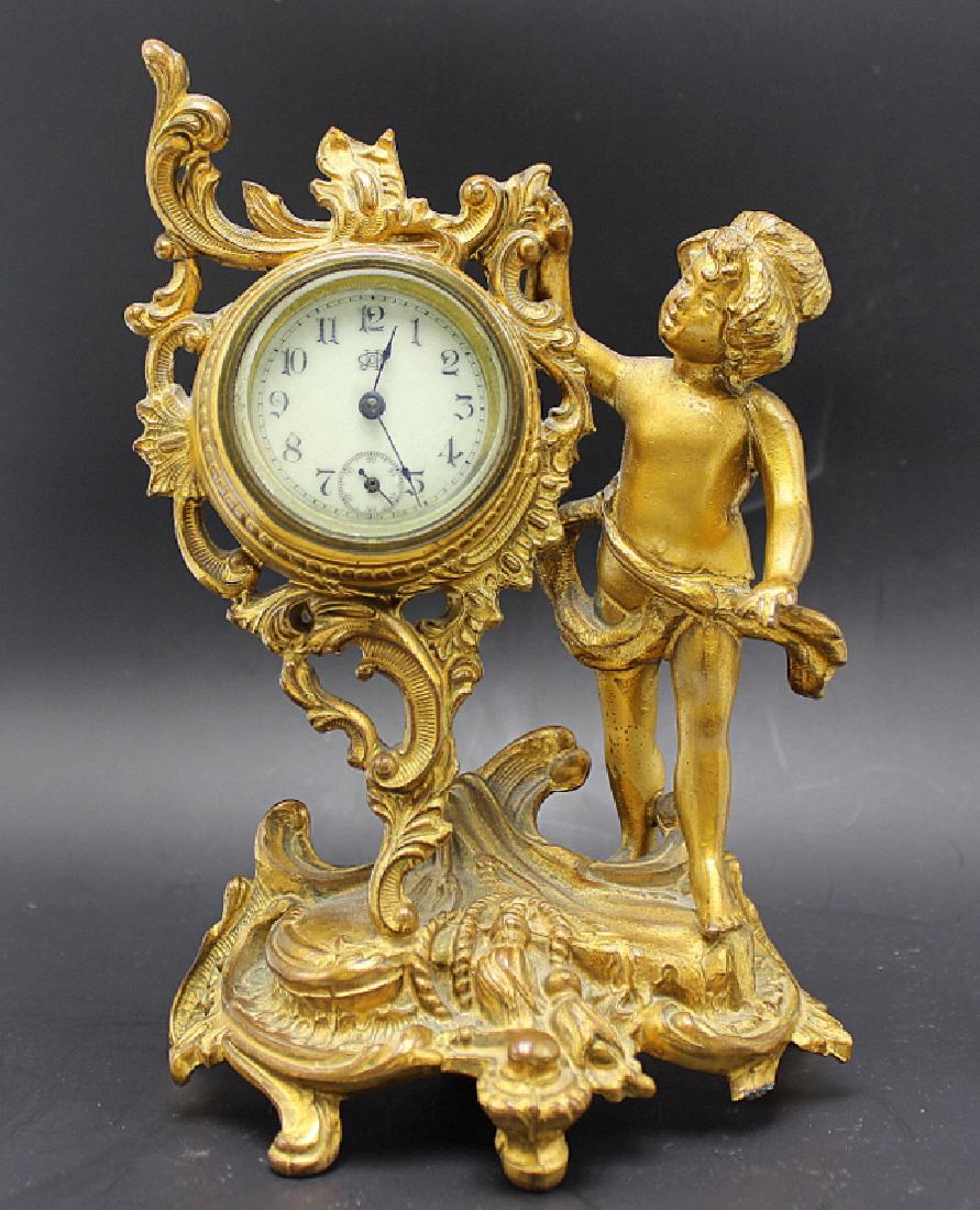 Jennings Brothers Gilt French Metal Figural Clock (1 of 2)
