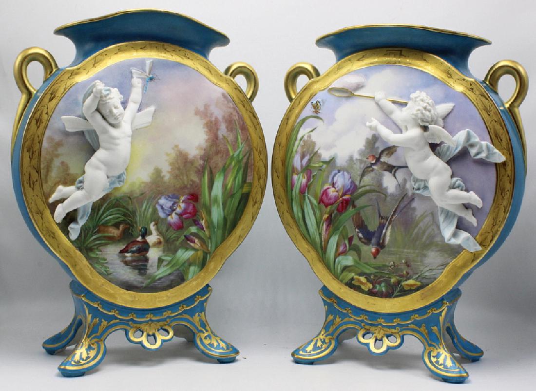Pair of Antique European Handpainted Footed Porcelain (1 of 9)