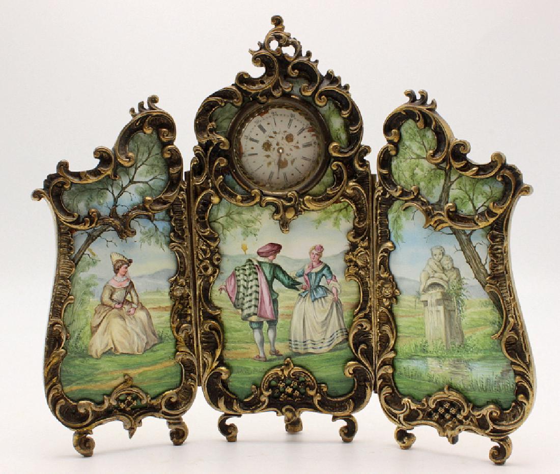 Antique French Enamel Triptych Screen with Watch Inset (1 of 3)