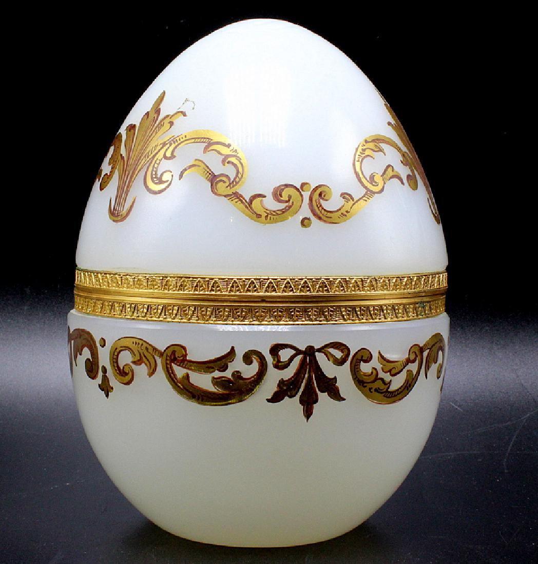 Antique Egg Shaped Bronze Mounted Opaline Box (1 of 2)