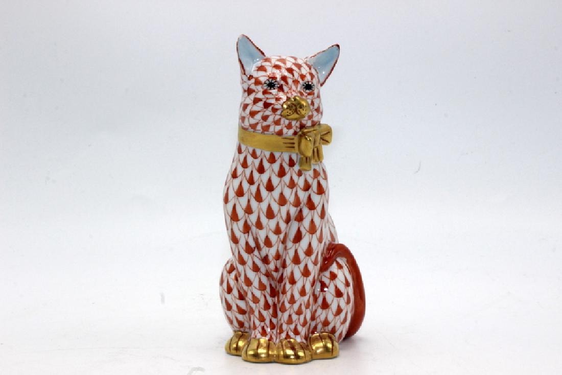 Herend Porcelain Cat Figurine with Red Fishnet Pattern (1 of 3)