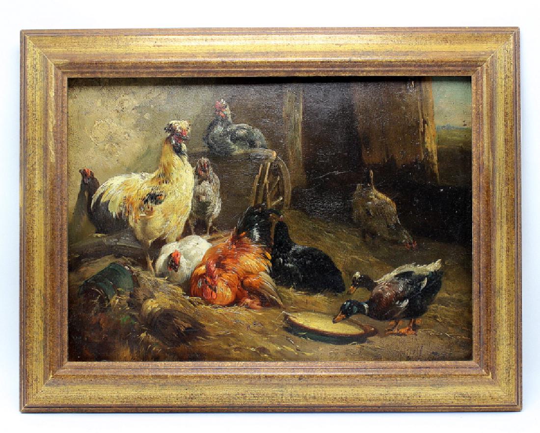 19th Century English School Oil on Board Chickens & (1 of 6)