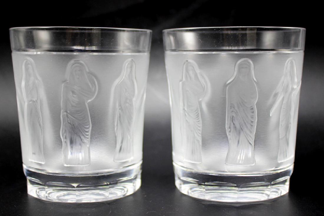 Lalique Pair of "Femmes" Whiskey Tumblers: Lalique Pair of "Femmes" Whiskey Tumblers. 4" high x 3 1/2" wide.