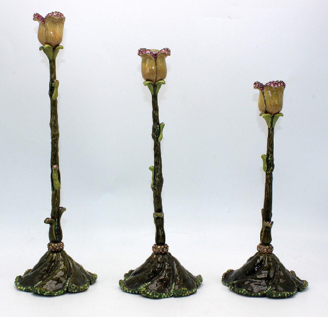 Jay Strongwater Three Enameled Floral Candlesticks (1 of 5)
