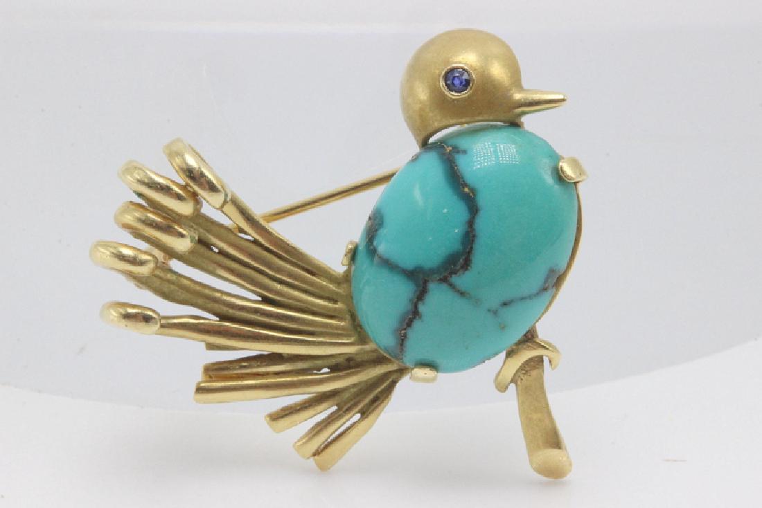 14Kt YG Turquoise Bird Pin (1 of 2)