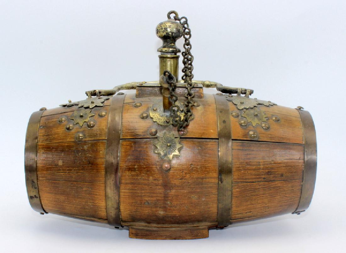 Oriental Brass Mounted Treen Casket Decanter (1 of 4)