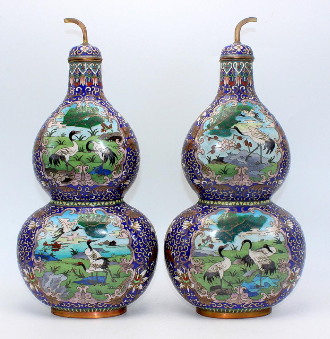 Pair of Chinese Cloisonne Double Gourd Vases Decorated (1 of 4)