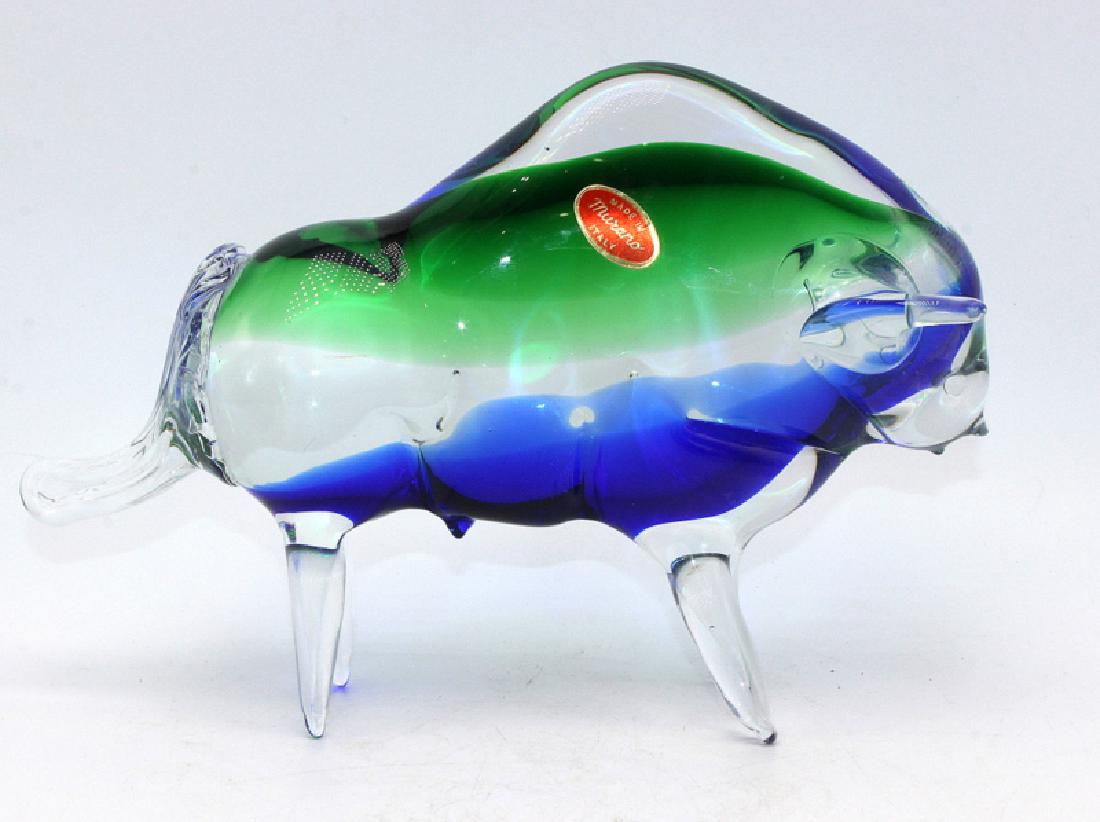Murano Art Glass Bull: Murano Art Glass Bull. Original Murano sticker. 6 1/2" high x 9 1/4" wide.