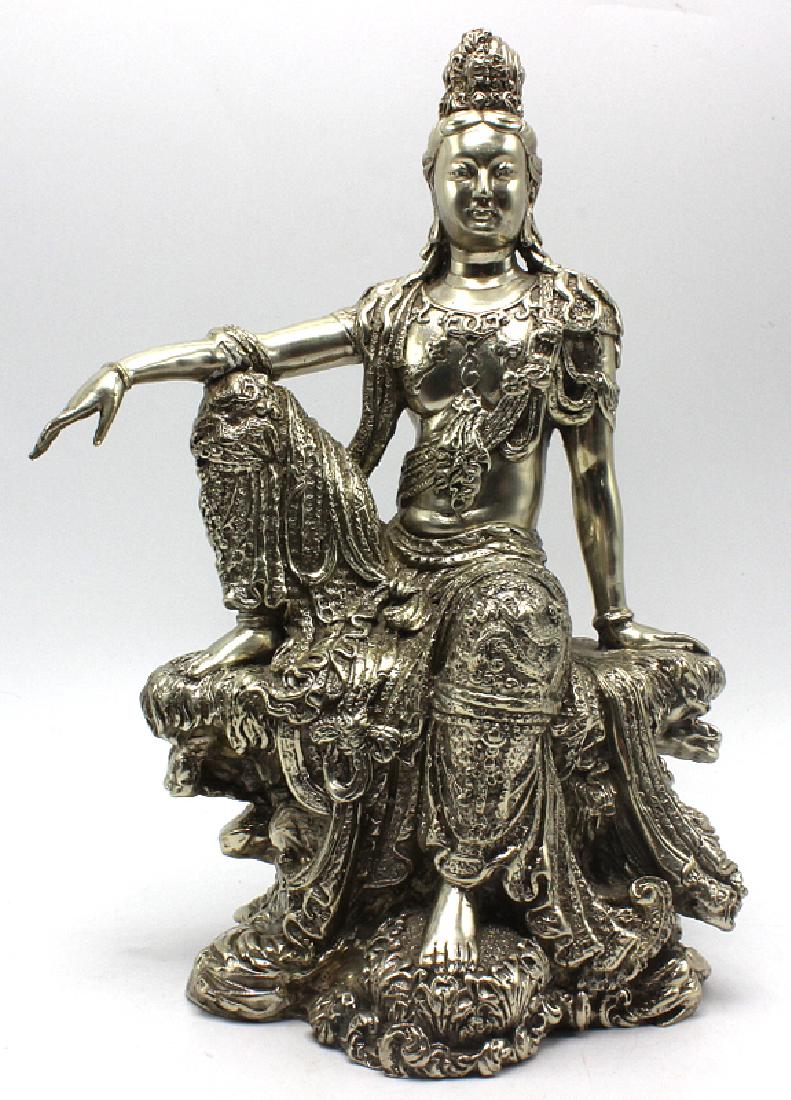 Silvered Bronze Quan Yin Figurine (1 of 5)