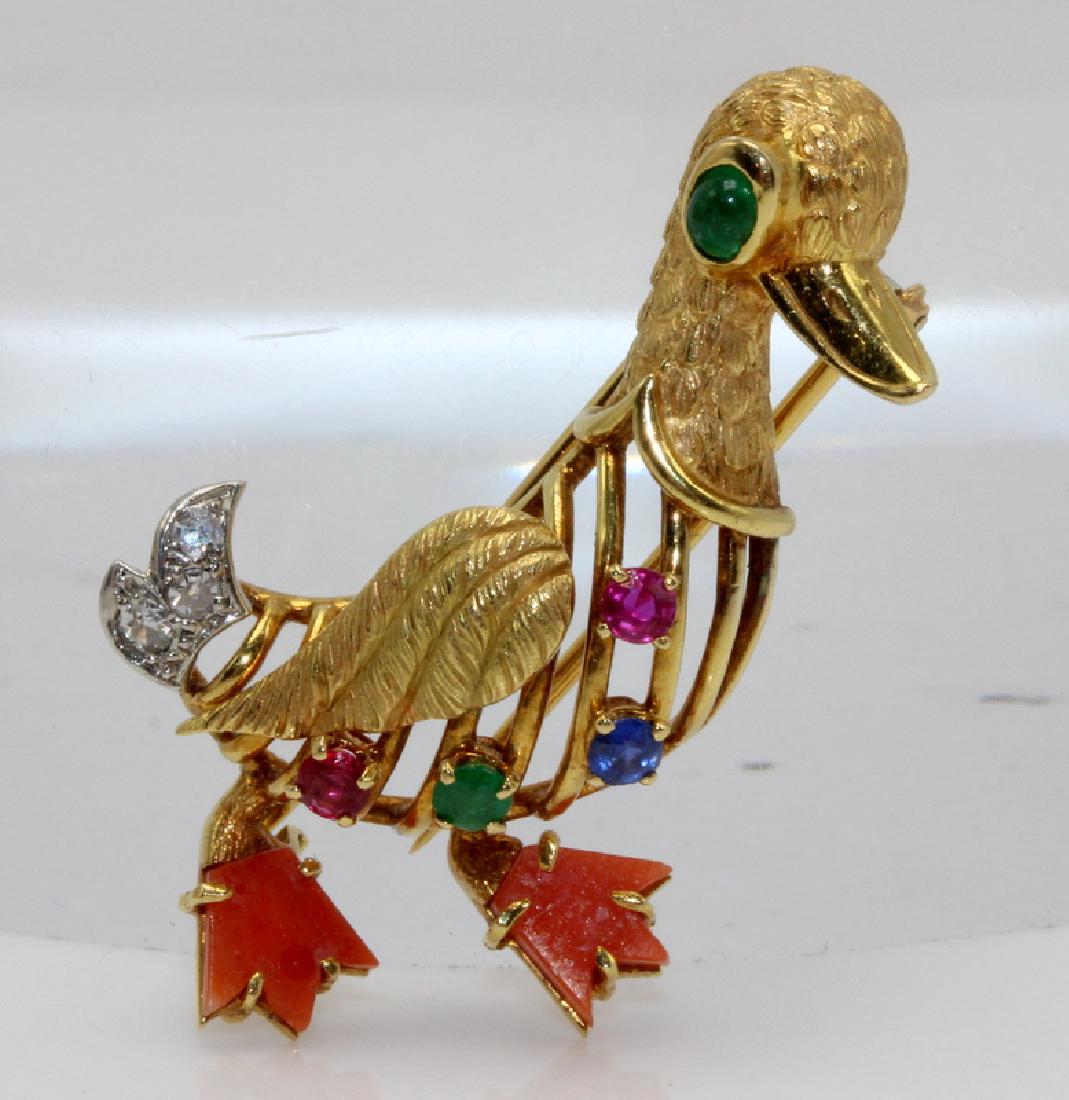 14Kt YG Diamond & Gem Set Duck Pin (1 of 3)