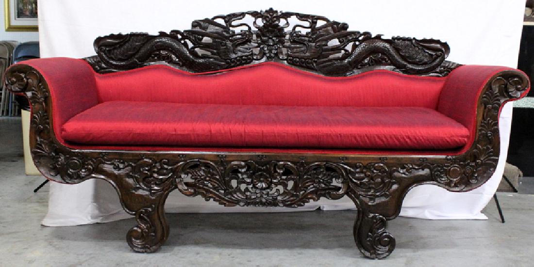 Ornate Hand Carved Settee: Ornate Hand Carved Settee. 88" wide x 26" depth.