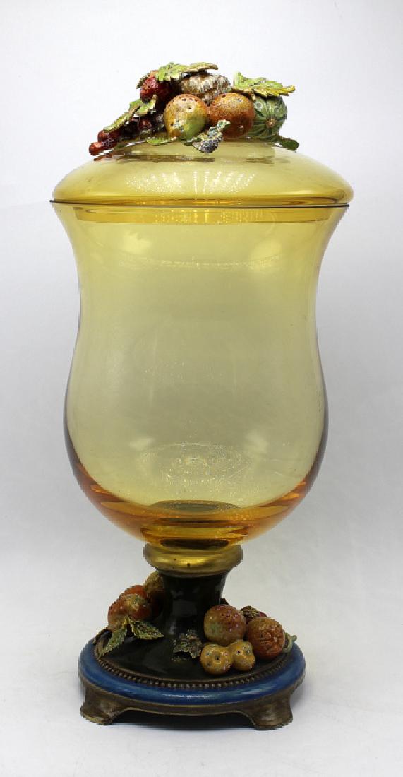Jay Strongwater Tuscany Lidded Amber Glass Jar Vase (1 of 5)