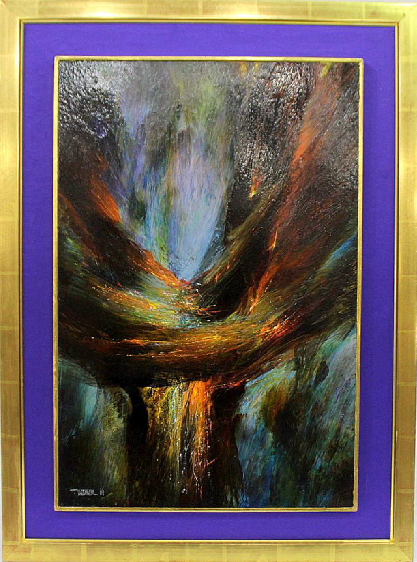 Leonardo Nierman (Mexican, b.1932-) Acrylic on Masonite: Leonardo Nierman (Mexican, b.1932-) Acrylic on Masonite "Flight". Signed lower left. 24 1/4" high x 16 1/4" wide, 30 1/2" high x 22 1/2" wide.