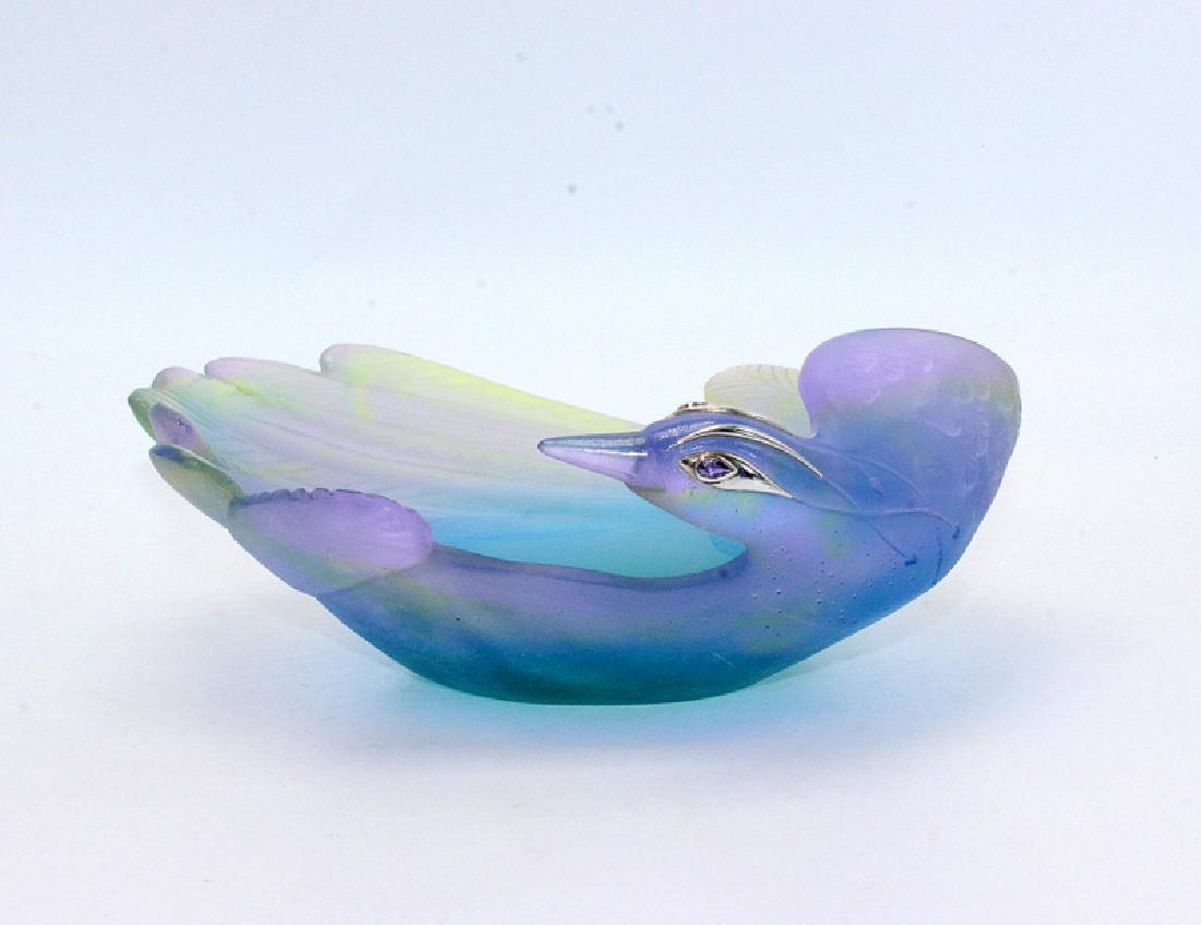 Daum Pate de Verre "Diseau de Paradis Coupelle Vert: Daum Pate de Verre "Diseau de Paradis Coupelle Vert Rose" Bowl. 9" wide x 3 1/2" high.