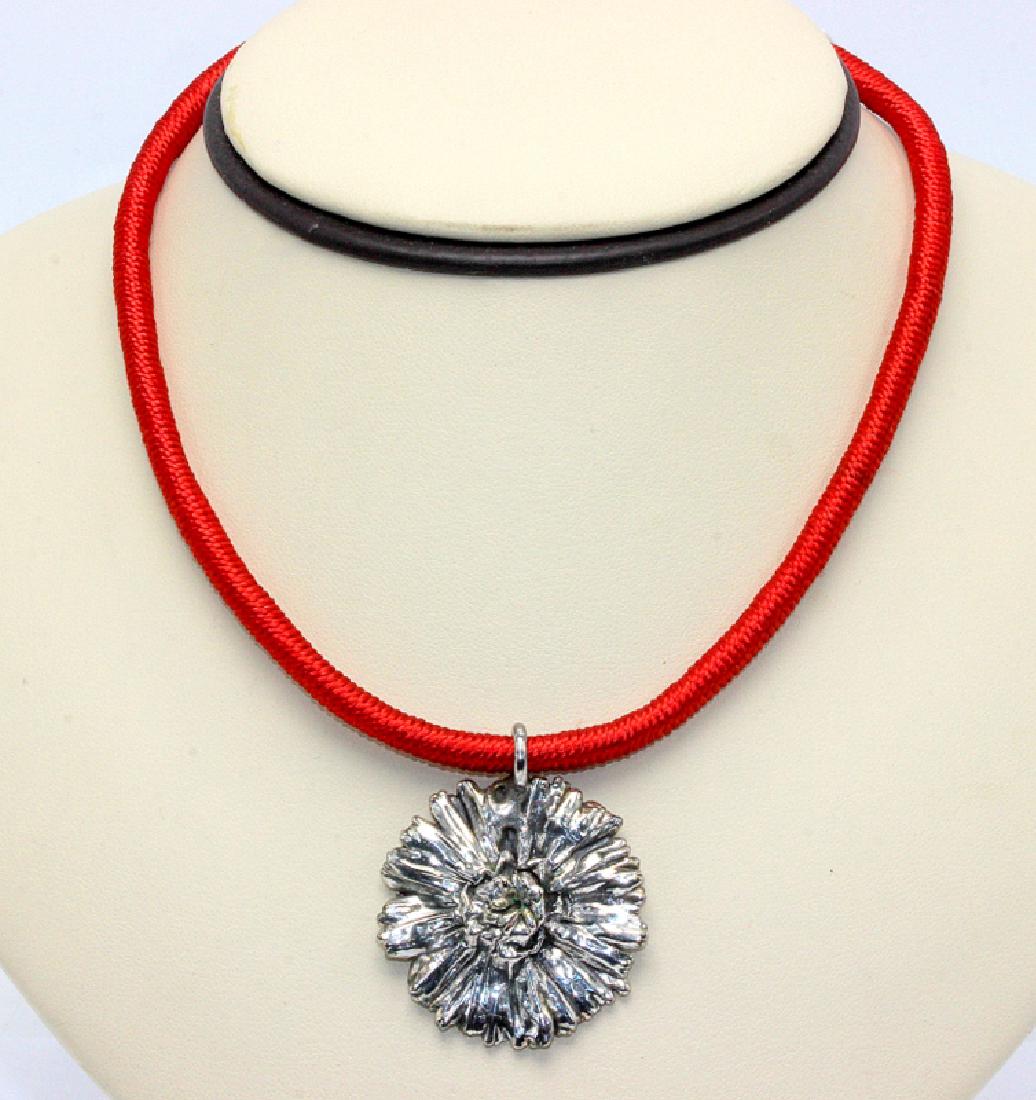 Buccellati 925 Silver, Red Silk Necklace: Buccellati 925 Silver, Red Silk Necklace. 22.4g. Retail - $980.