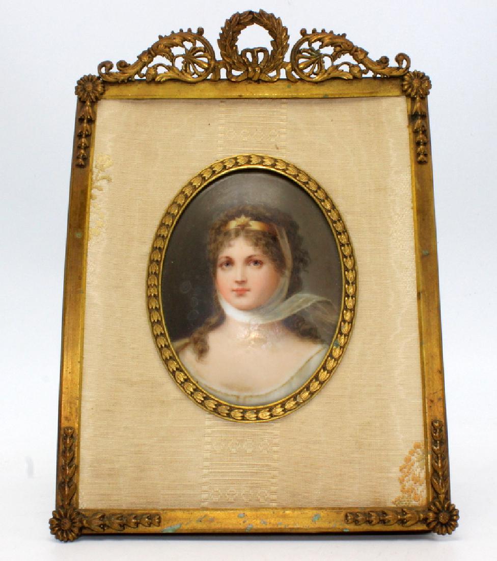 Handpainted Miniature on Porcelain in Gilt Bronze (1 of 4)
