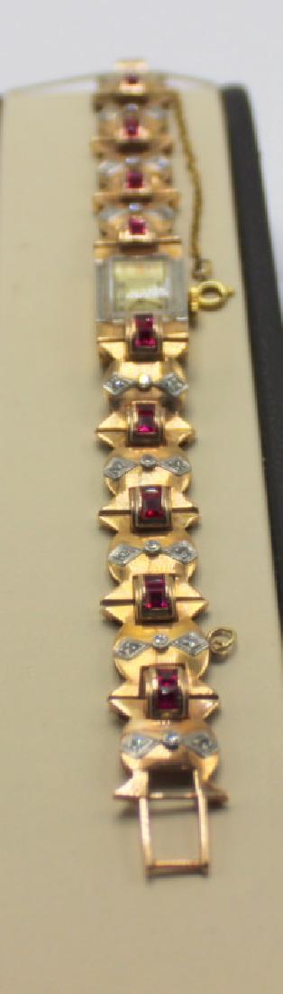 Art Deco 14Kt RG, Diamond & Ruby Wristwatch (1 of 1)
