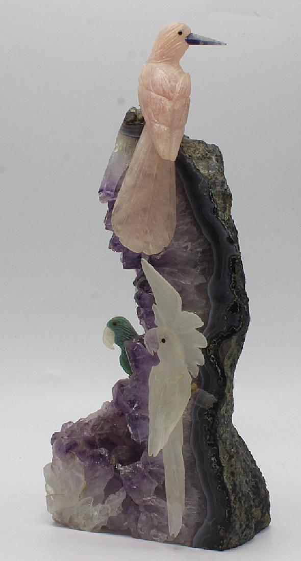 Amethyst Geode Mounted with 3 Quartz Birds (1 of 3)