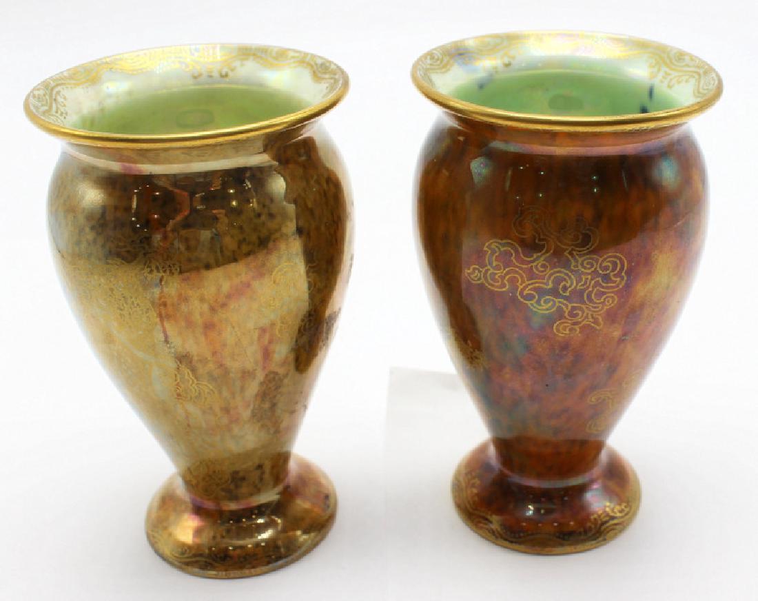 Wedgwood (2) Orange Dragon Lustre Vase: Wedgwood (2) Orange Dragon Lustre Vase. 4" h x 3" w.