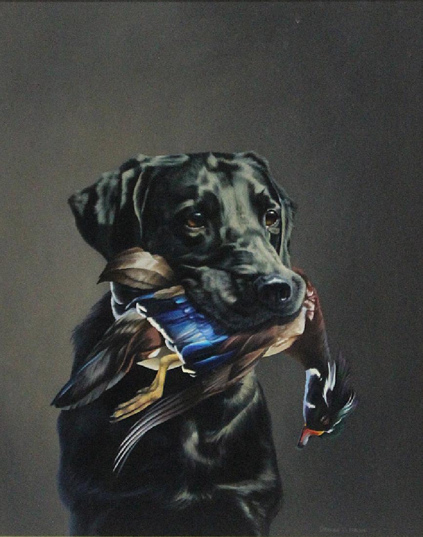 Dennes D. Nelson Oil on Board Labrador with Bird (1 of 3)