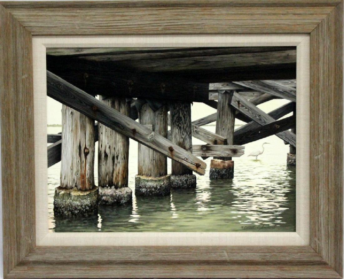 Ernest C. Simmons "Dock piling with White Heron" Oil on (1 of 2)