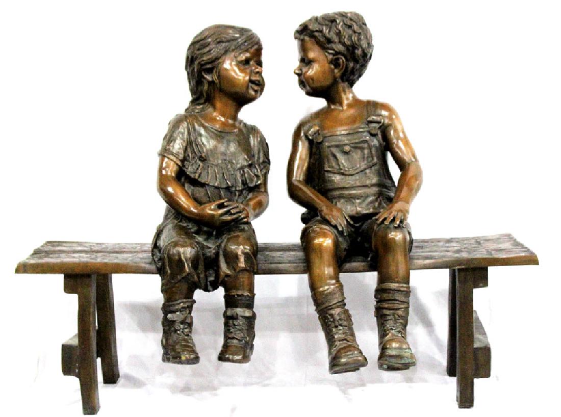 Bronze of Two Children on a Bench Sculpture (1 of 3)