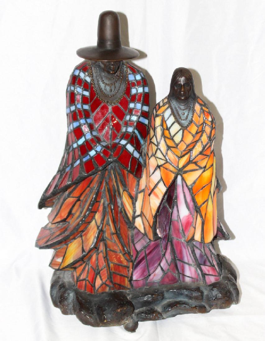 Rabbto Stained Glass Lamp Figural Indian Man & Woman (1 of 2)