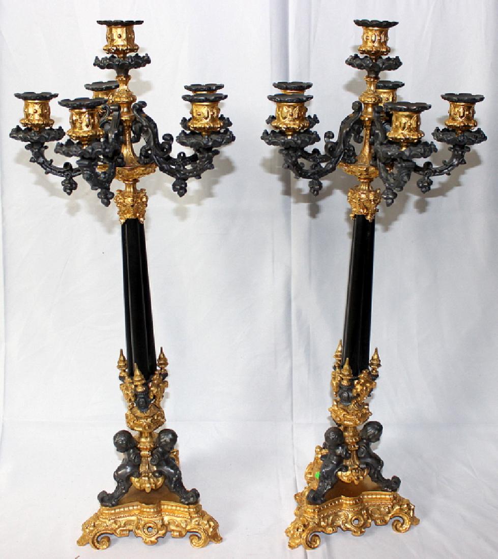 Pair 5-Arm Bronze & Dore Bronze Candelabra Mounted with (1 of 5)