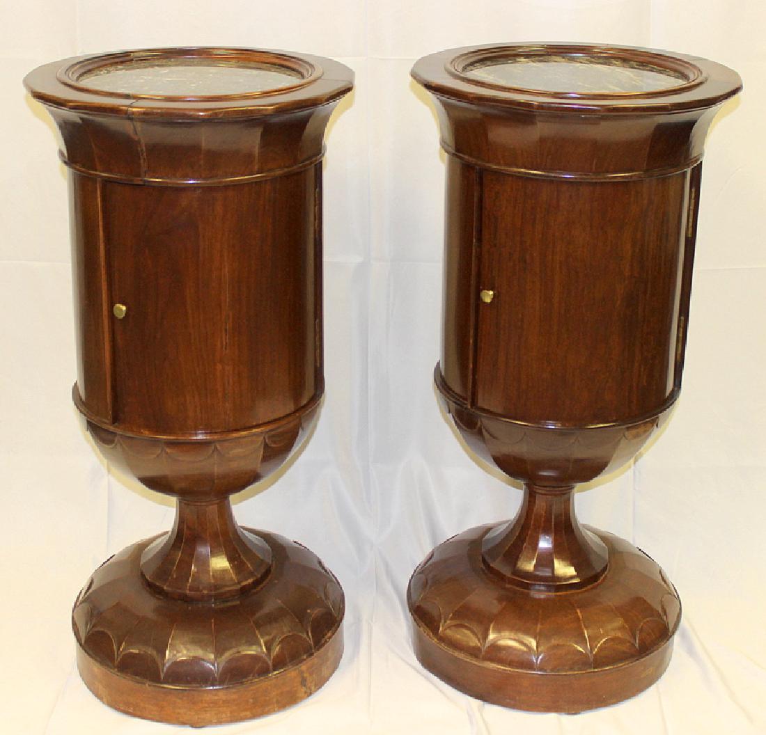 Pair Cylindrical Mahogany Side Tables with Inset Marble (1 of 4)