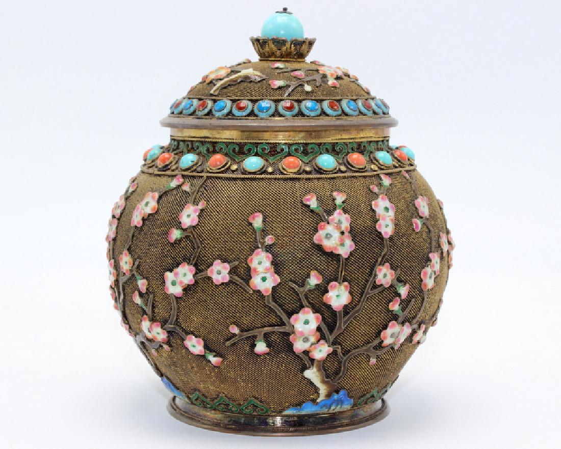 Chinese Silver Gilt, Coral & Turquoise Covered Jar (1 of 6)