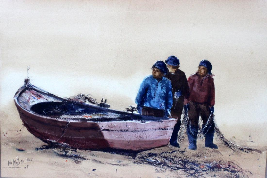American Watercolor on Paper "Three Men with a Boat" (1 of 4)