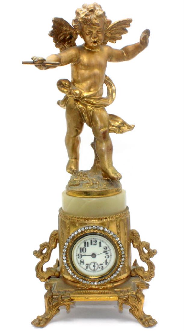 Antique French Metal & Onyx Miniature Cupid Clock (1 of 5)