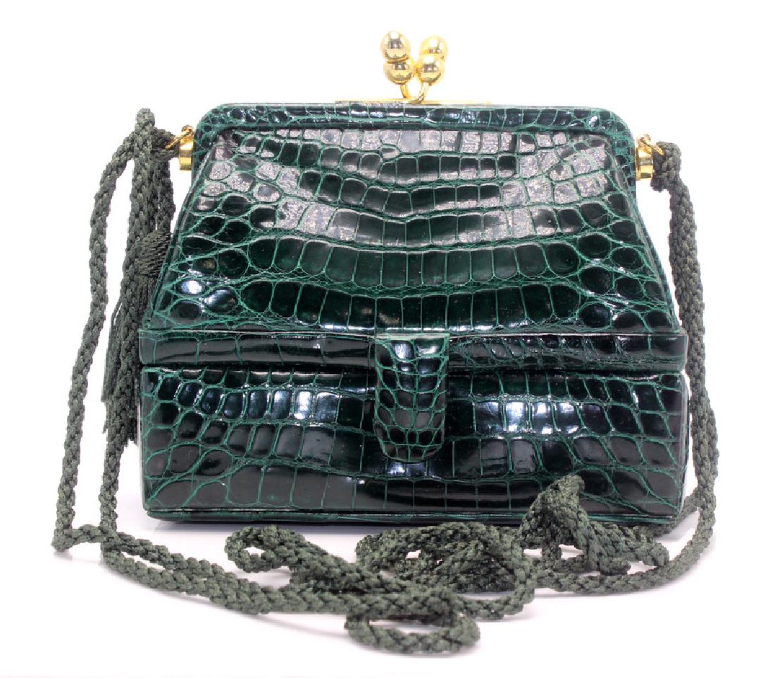 Judith Leiber Green Alligator Skin Handbag (1 of 1)