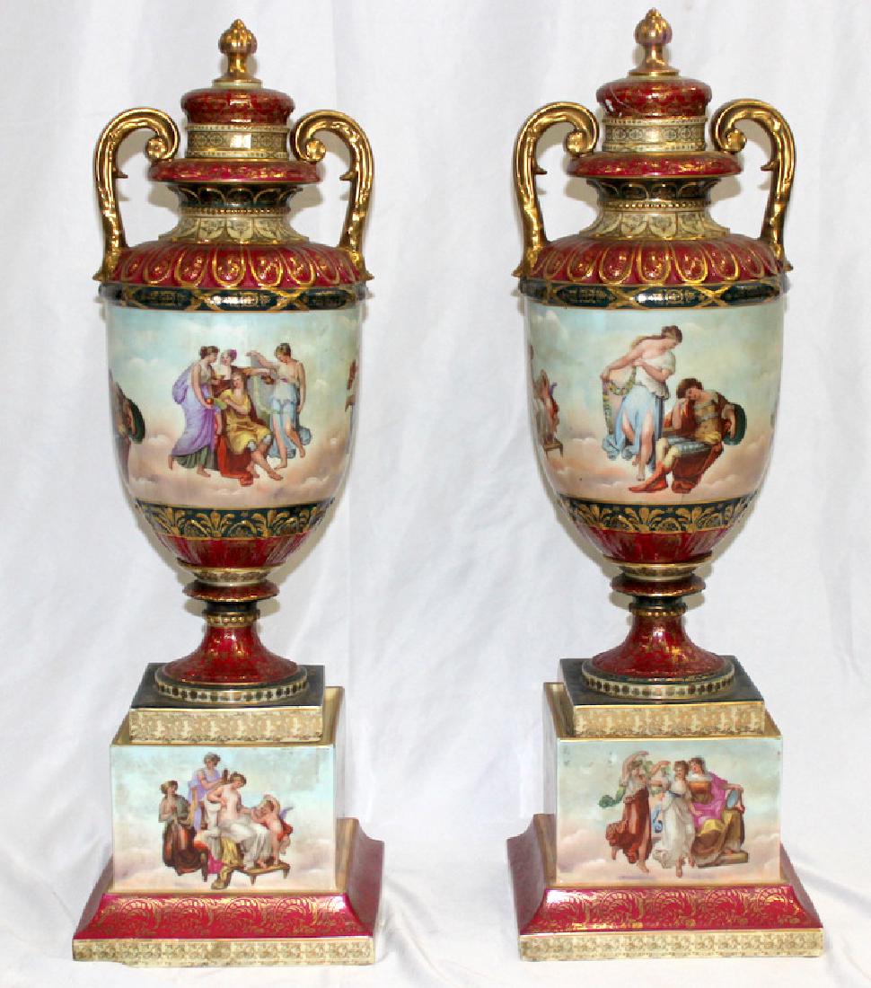 Pair of Royal Vienna Two-Handled Covered Vases (1 of 5)