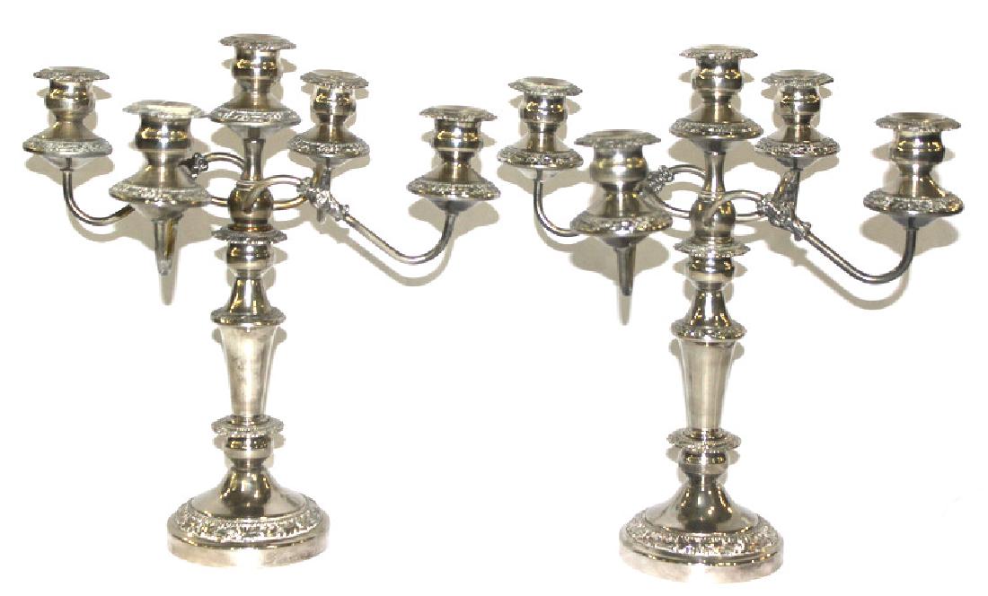 Pair of Five-Arm Silver Plated Hand Chased Candelabras (1 of 3)
