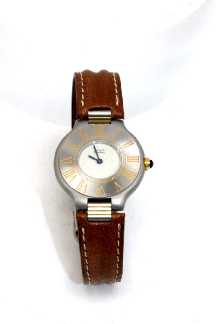 Vintage Cartier "Must de Cartier 21" Ladies Wristwatch: Vintage Cartier "Must de Cartier 21" Ladies Wristwatch Quartz Movement 18kt YG & Stainless Steel 28mm