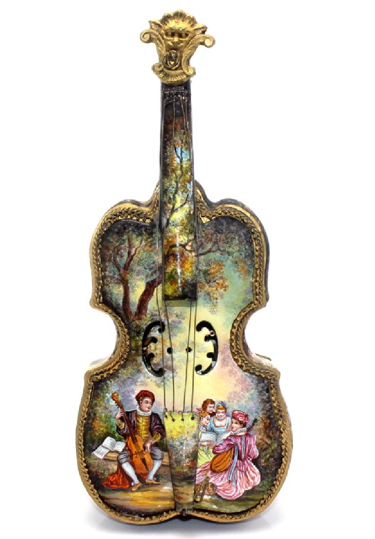 Antique French Enamel & Bronze Violin Music Box (1 of 2)